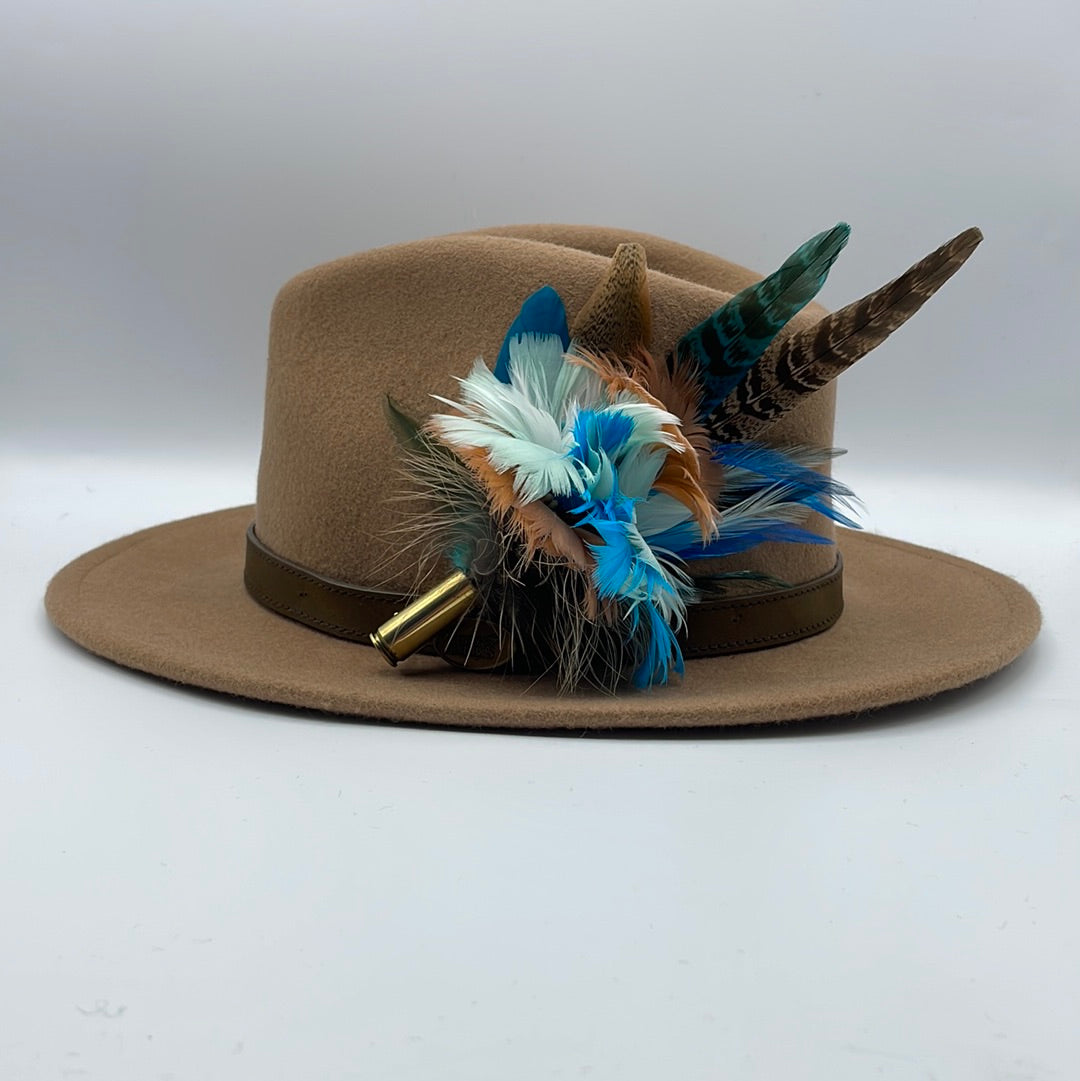 Aqua, Turquoise & Coffee Feather Hat Pin (CFP403)