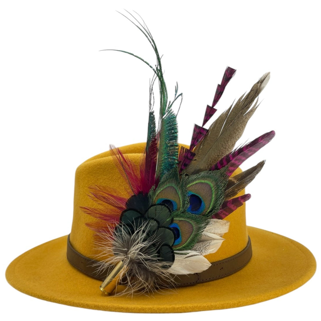 Cerise Pink, Wine, Teal & Natural Feather Hat Pin (CFP785)