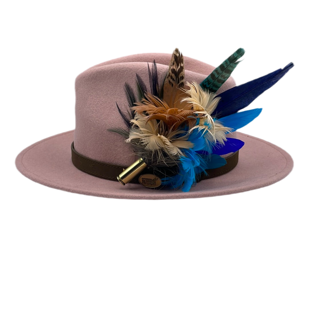 Peach, Coffee, Turquoise & Blue Feather Hat Pin (CFP405)