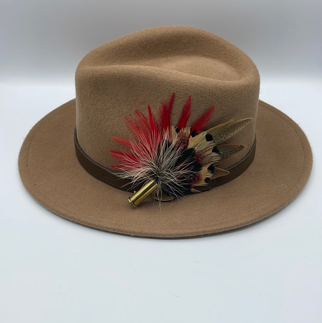 Red & Natural Feather Hat Pin (CFP459)