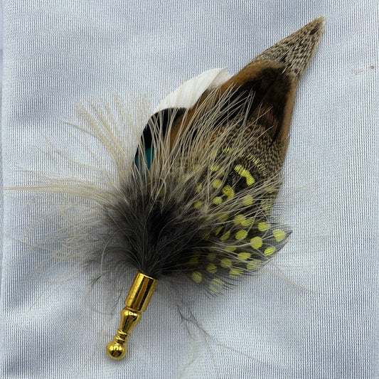 Yellow & Natural Feather Lapel Pin (CFLP124)