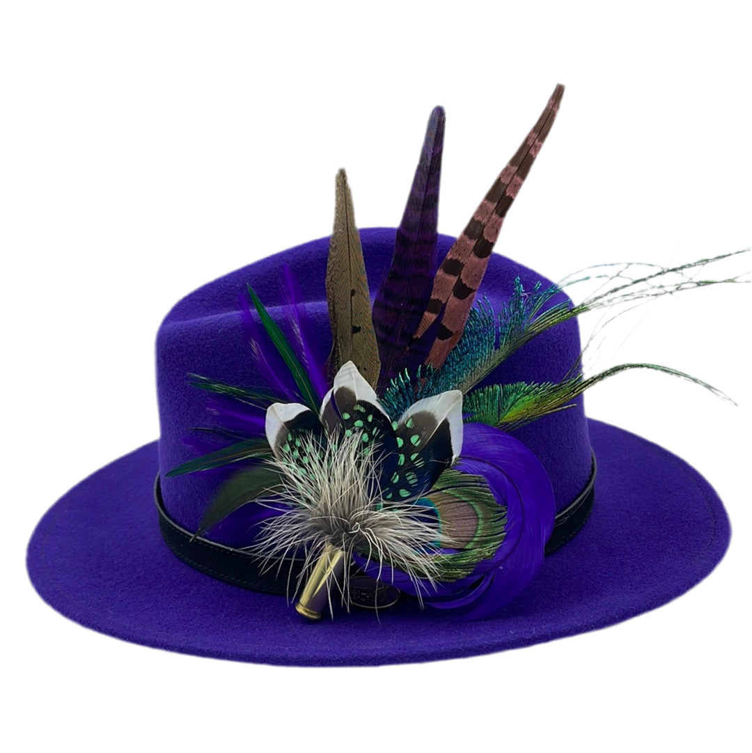 Peacock, Purple & Natural Feather Hat Pin (CFP350)