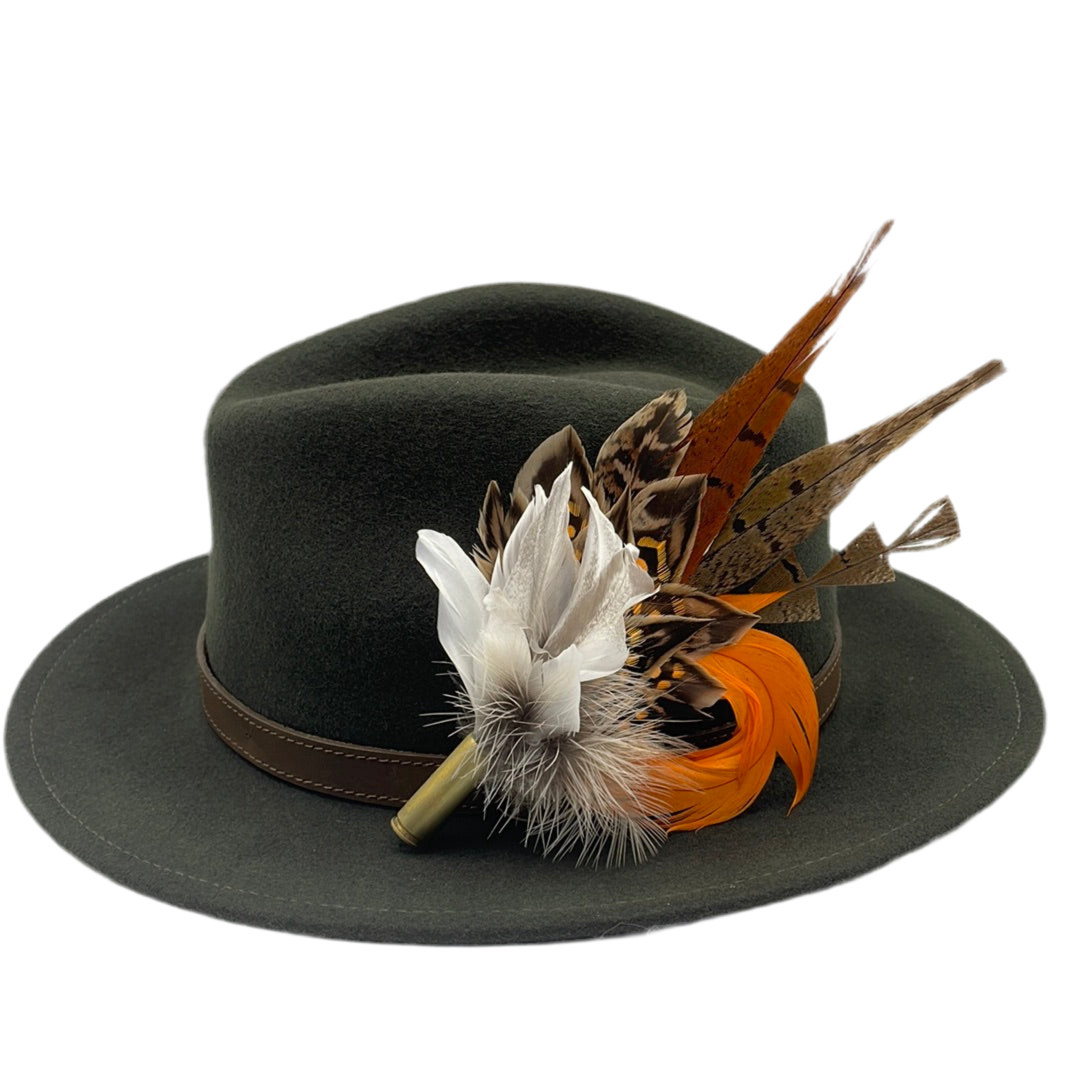 Orange & Natural Feather Hat Pin (CFP323)