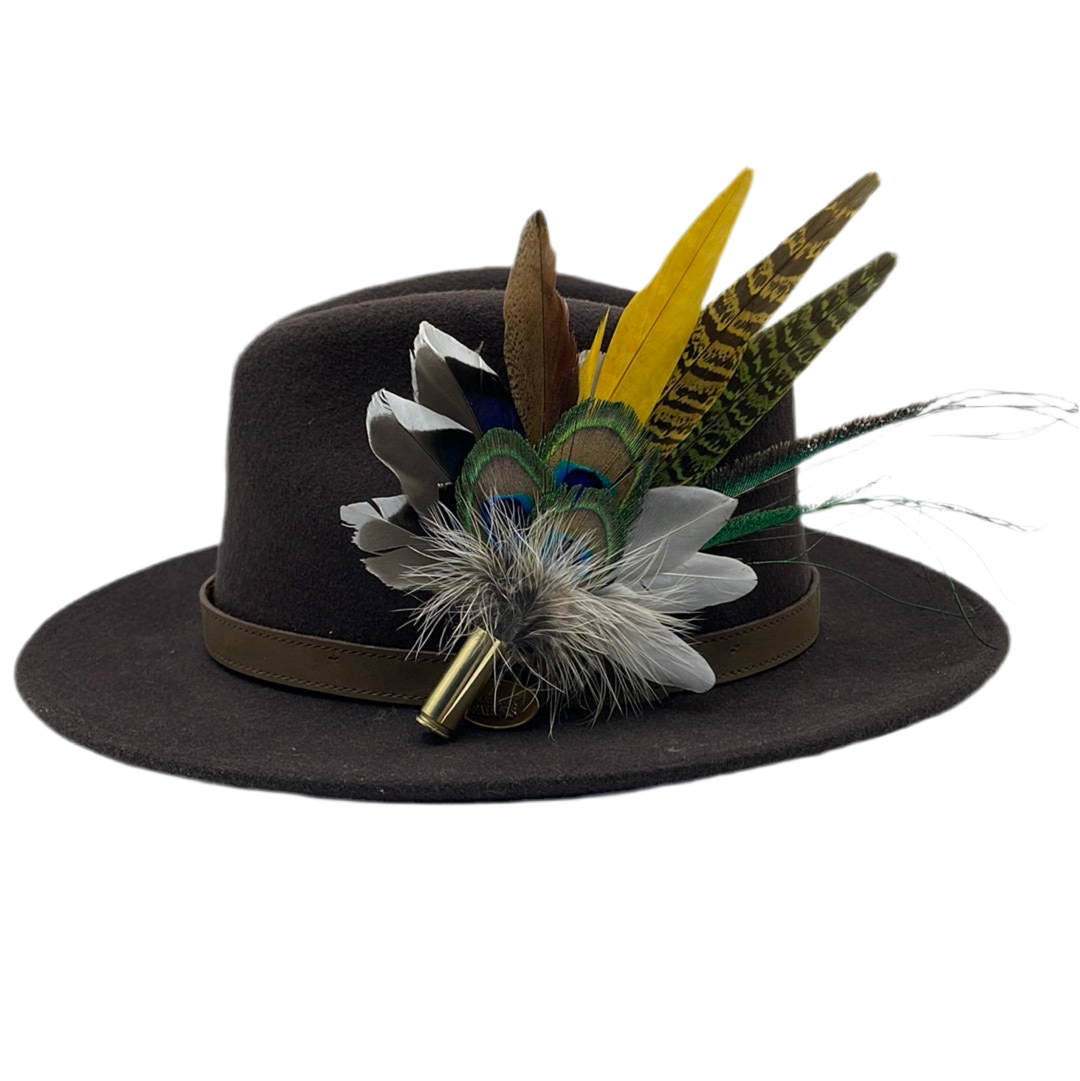 Peacock, Mustard & Natural Feather Hat Pin (CFP338)