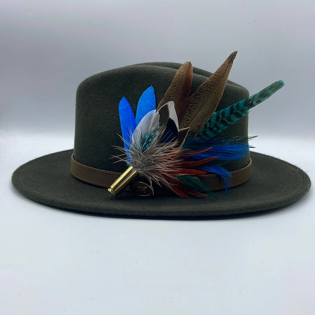 Blue, Rust & Natural Feather Hat Pin (CFP411)