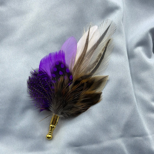 Purple & Natural Feather Lapel Pin (CFLP093)