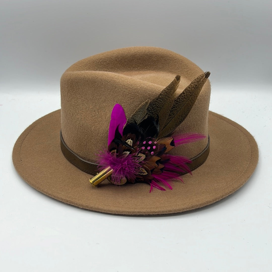 Cerise & Natural Feather Hat Pin (CFP476)