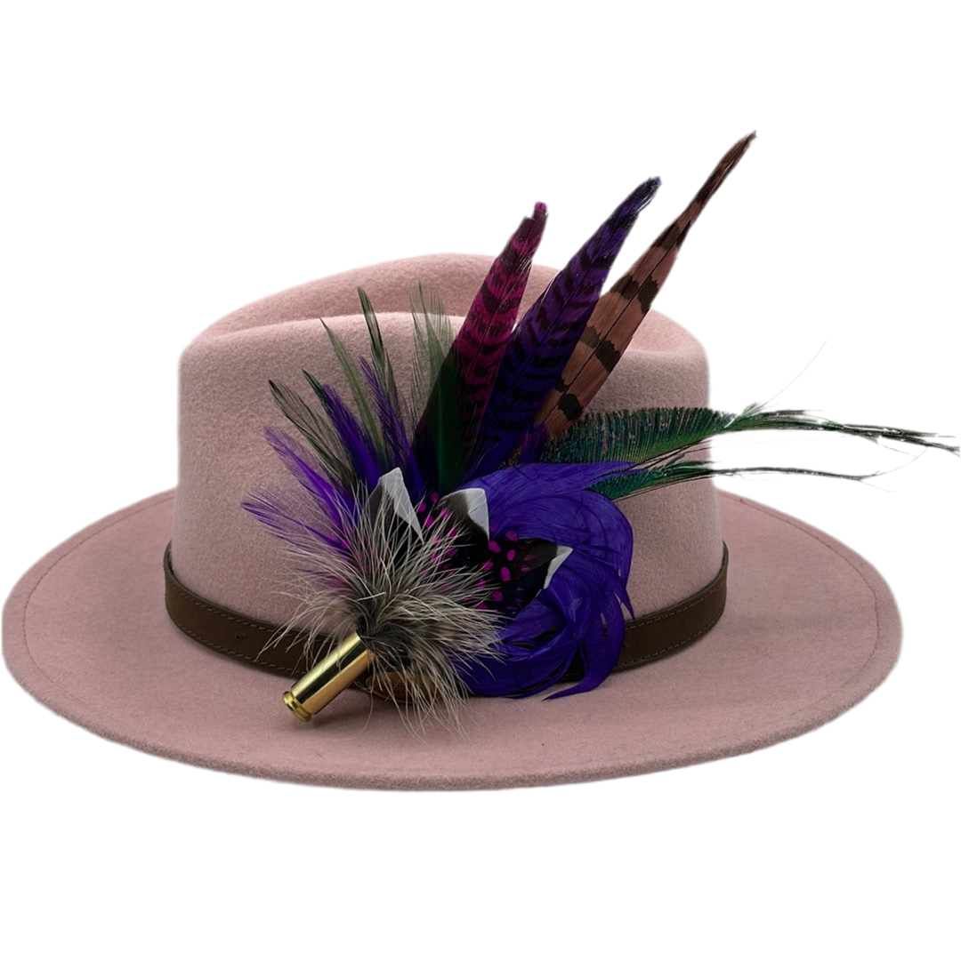 Purple, Cerise & Natural Feather Hat Pin (CFP342) REDUCED EX-DISPLAY