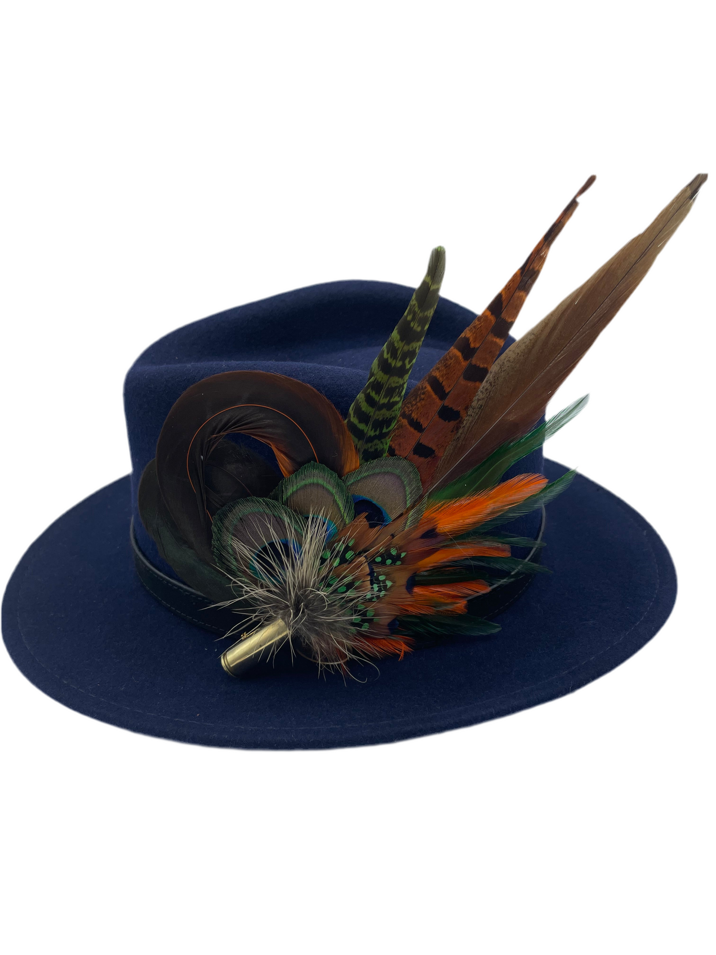 Peacock, Rust, Green & Natural Feather Hat Pin (CFP373)