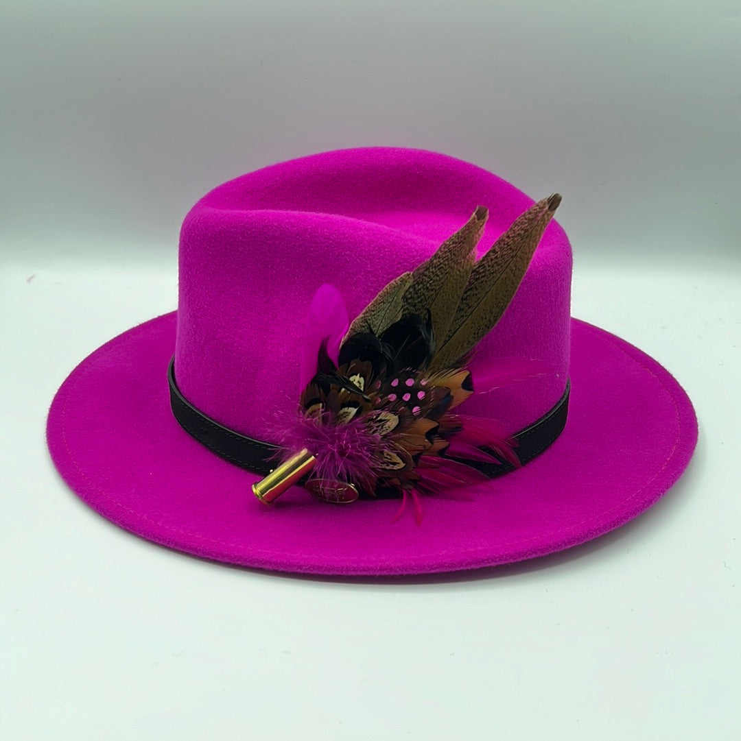 Cerise & Natural Feather Hat Pin (CFP476)