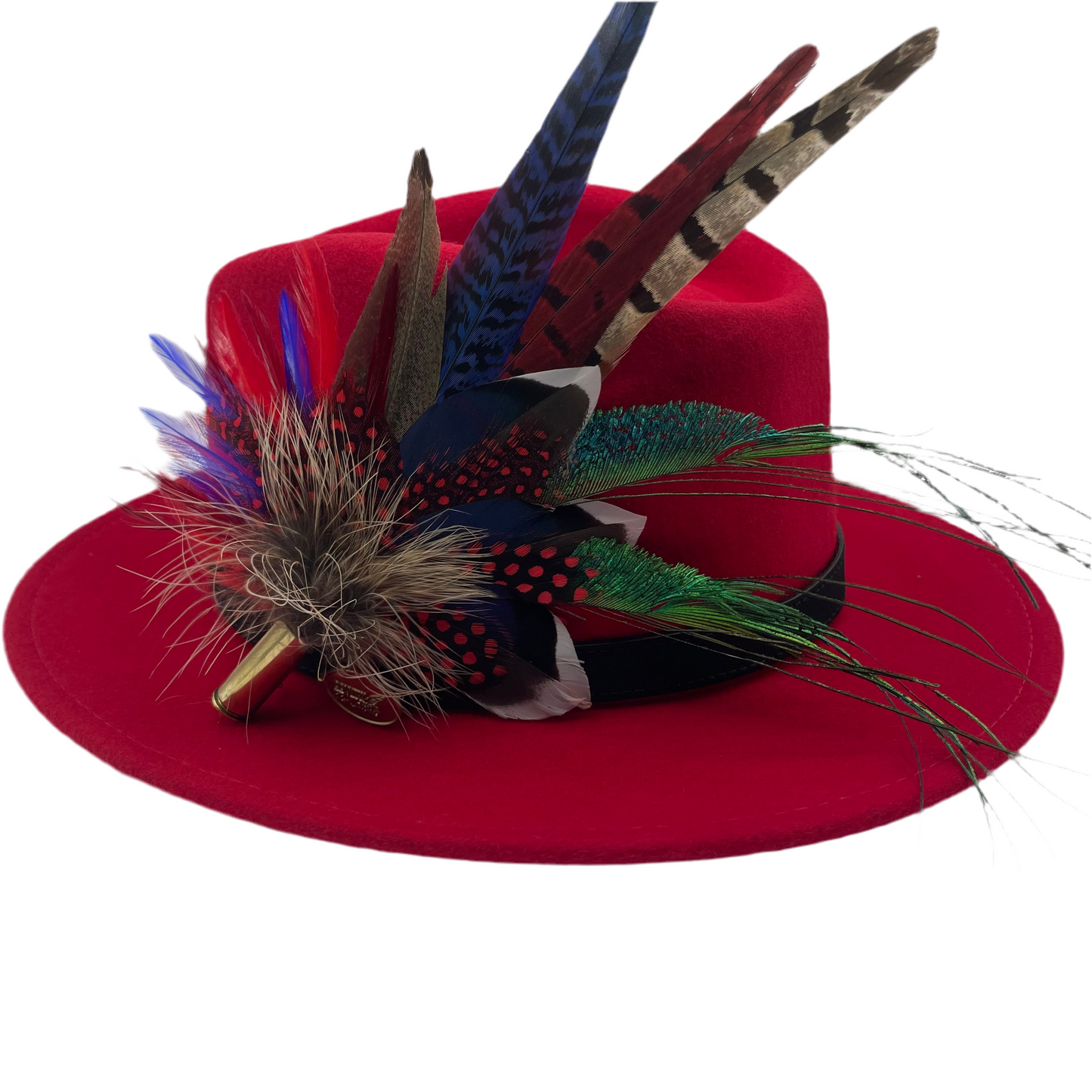 Red, Blue & Natural Feather Hat Pin (CFP370)