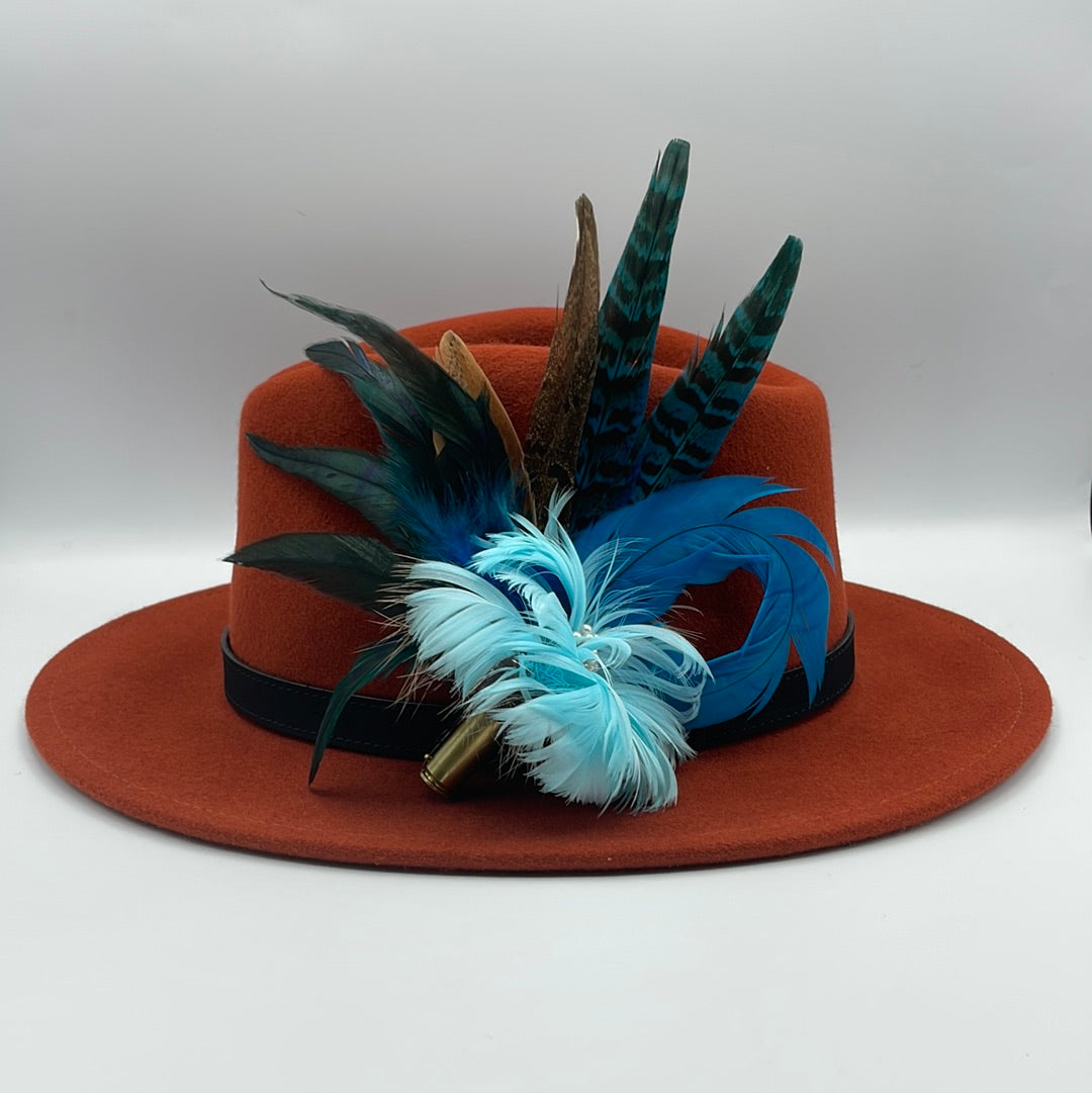 Blue & Natural Feather Hat Pin (CFP317)