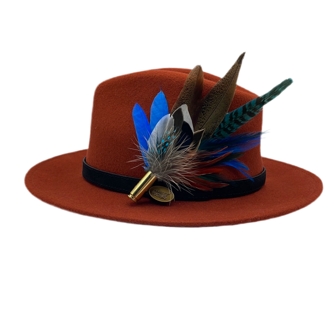 Blue, Rust & Natural Feather Hat Pin (CFP411)