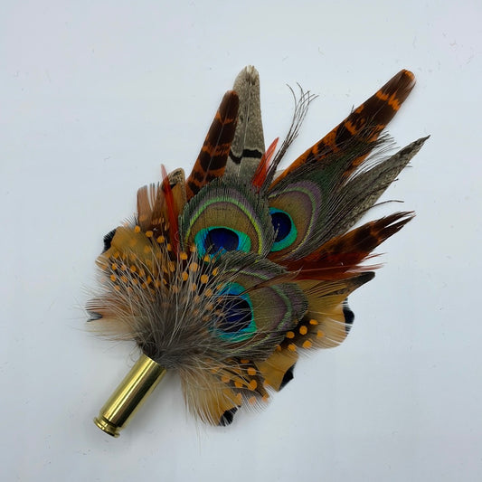 Peacock & Orange Feather Hat Pin (CFP439)