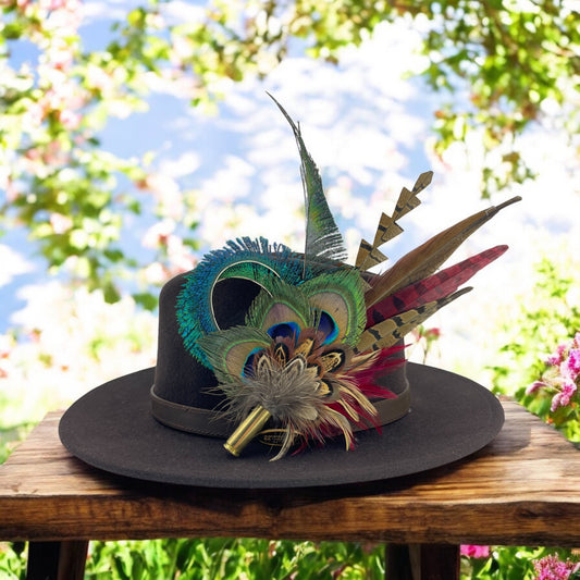 Teal, Deep Red & Natural Feather Hat Pin (CFP786)