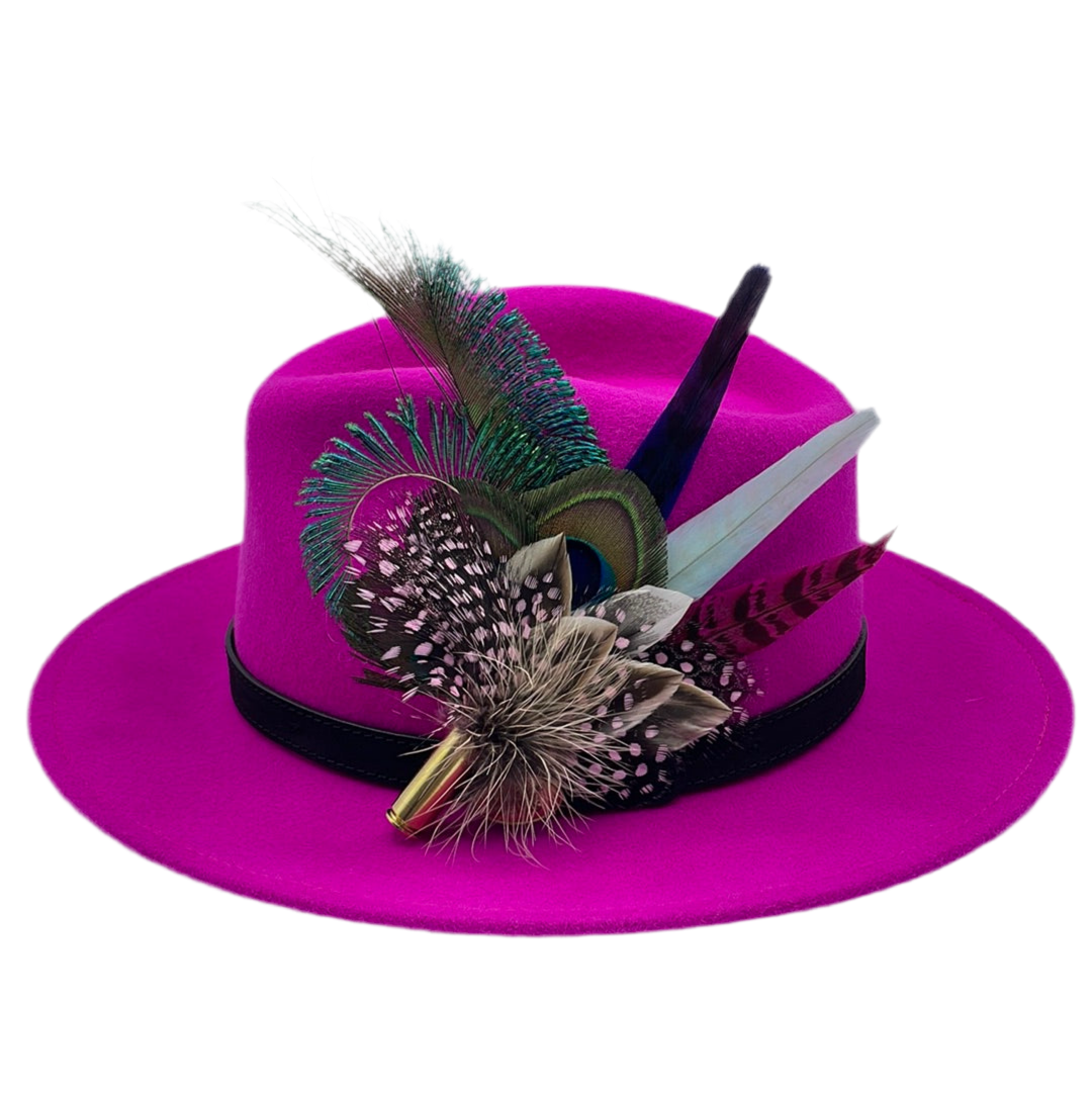 Peacock & Pale Pink Feather Hat Pin (CFP381)