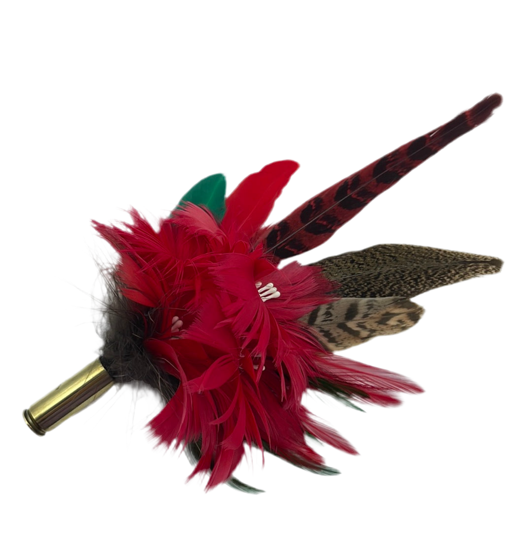 Red, Green & Natural Feather Hat Pin (CFP407)