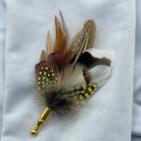 Yellow & Natural Feather Lapel Pin (CFLP123)