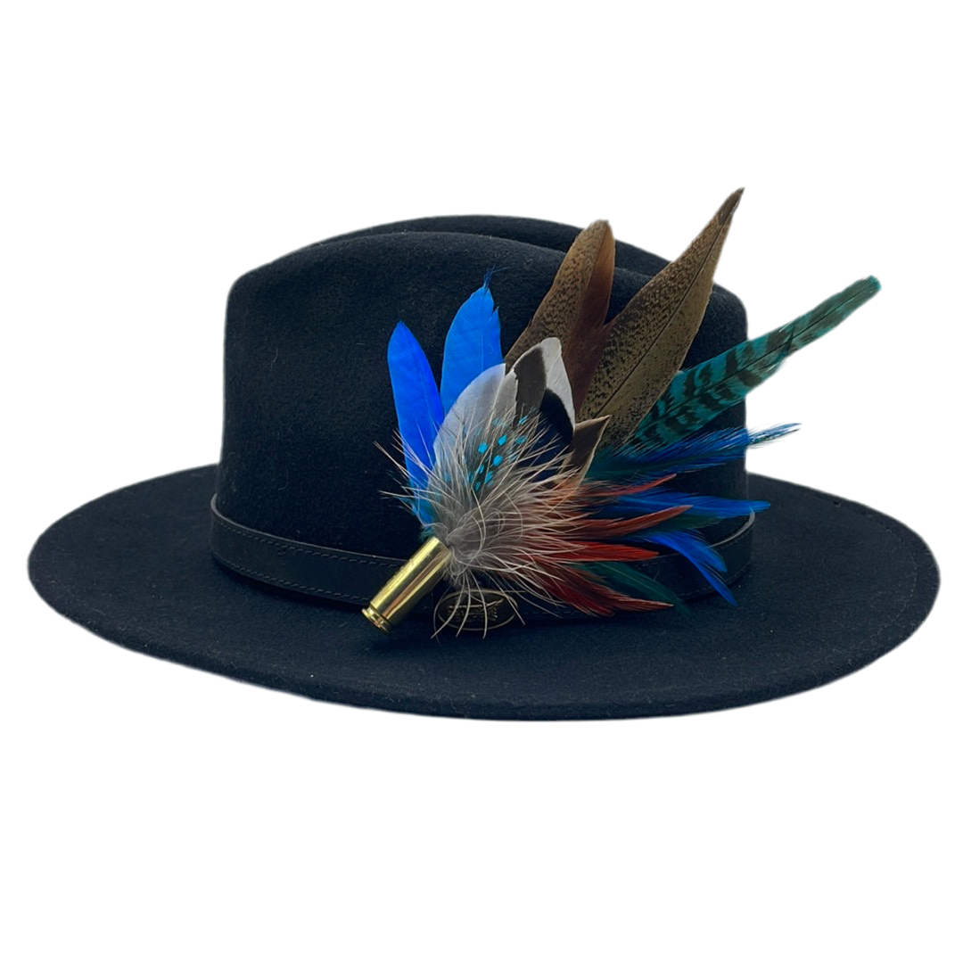 Blue, Rust & Natural Feather Hat Pin (CFP411)