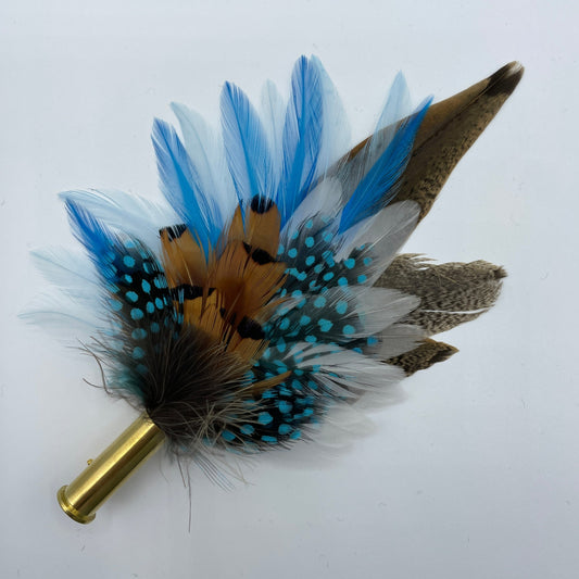 Turquoise, White & Natural Feather Hat Pin (CFP520)