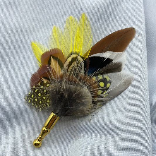 Yellow & Natural Feather Lapel Pin (CFLP122)