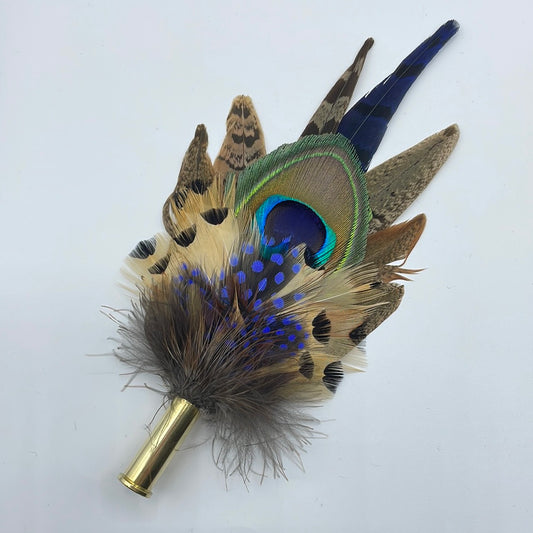 Peacock, Blue & Natural Feather Hat Pin (CFP432)