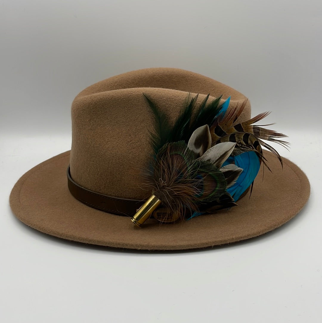 Peacock, Blue & Natural Feather Hat Pin (CFP279)- REDUCED EX-DISPLAY