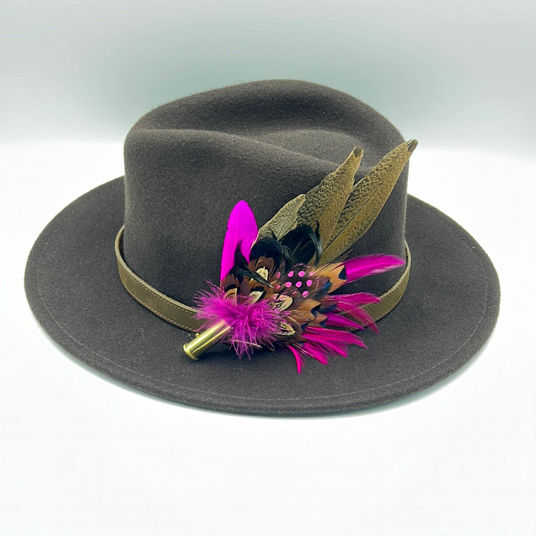 Cerise & Natural Feather Hat Pin (CFP476)