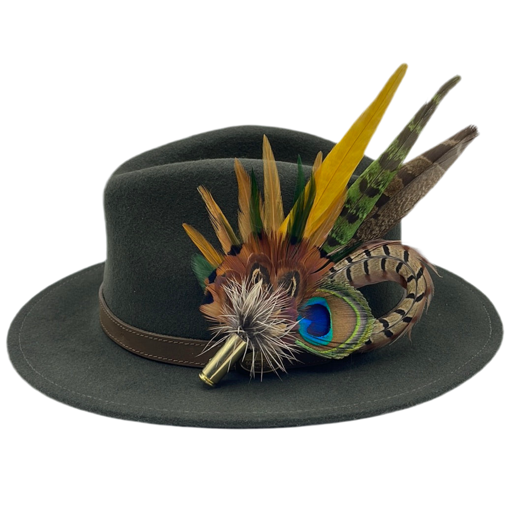 Peacock, Mustard & Natural Feather Hat Pin (CFP337)