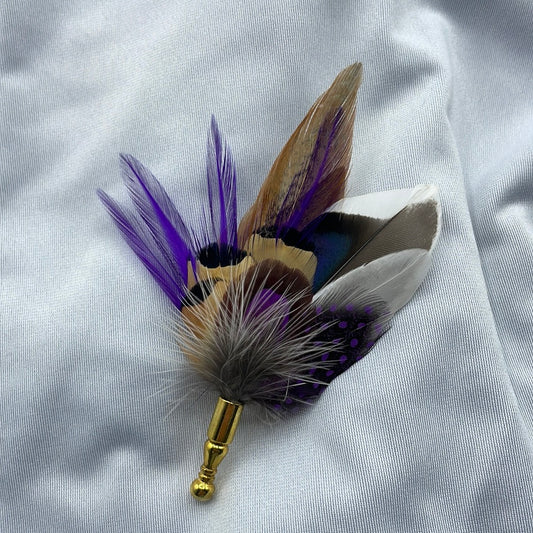 Purple & Natural Feather Lapel Pin (CFLP087)
