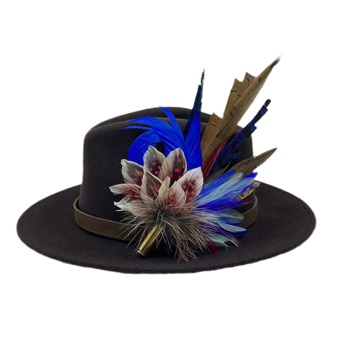 Blue, Red & Natural Feather Hat Pin (CFP395)
