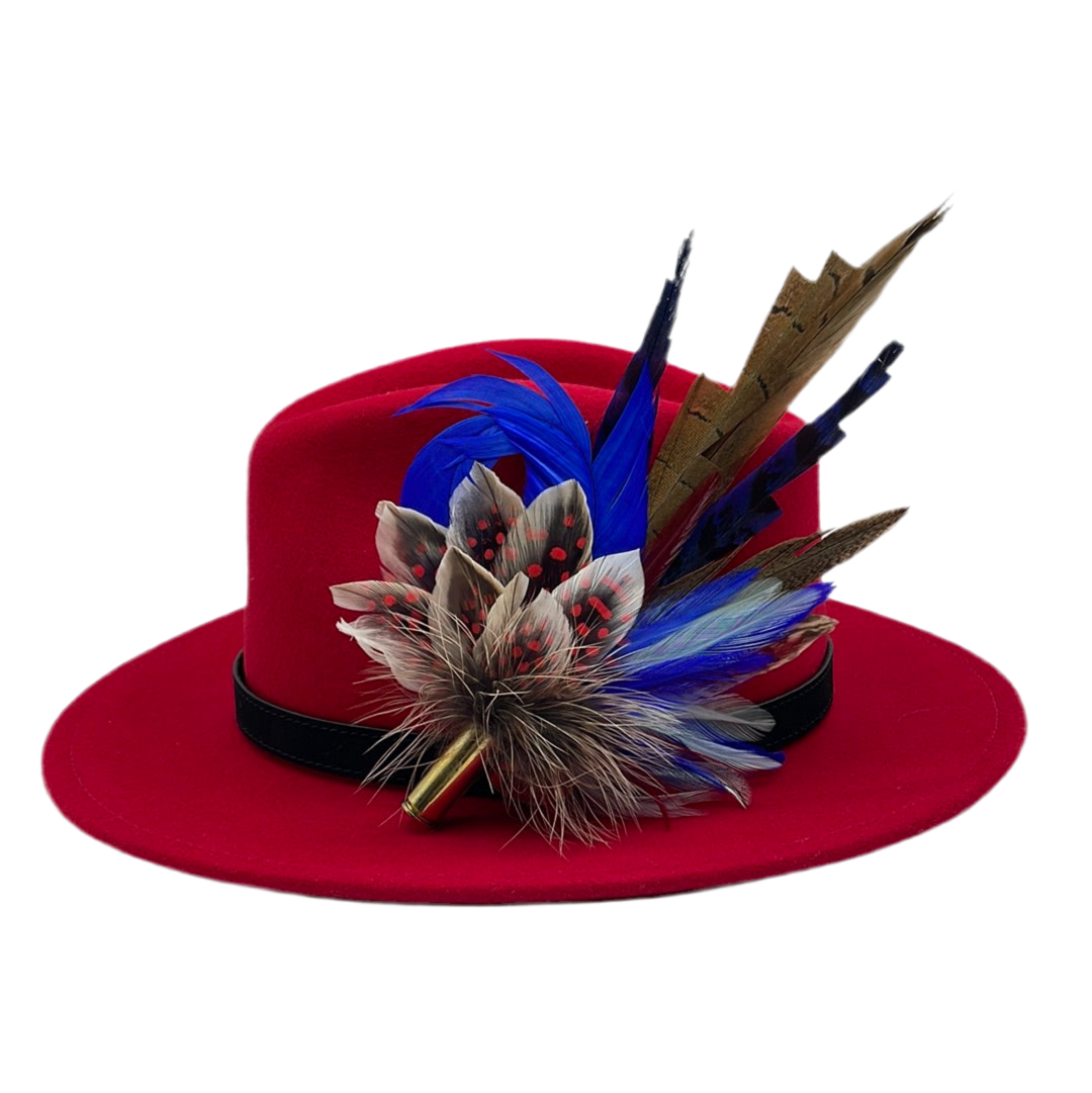 Blue, Red & Natural Feather Hat Pin (CFP395)