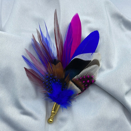 Royal Blue & Cerise Natural Feather Lapel Pin (CFLP075)