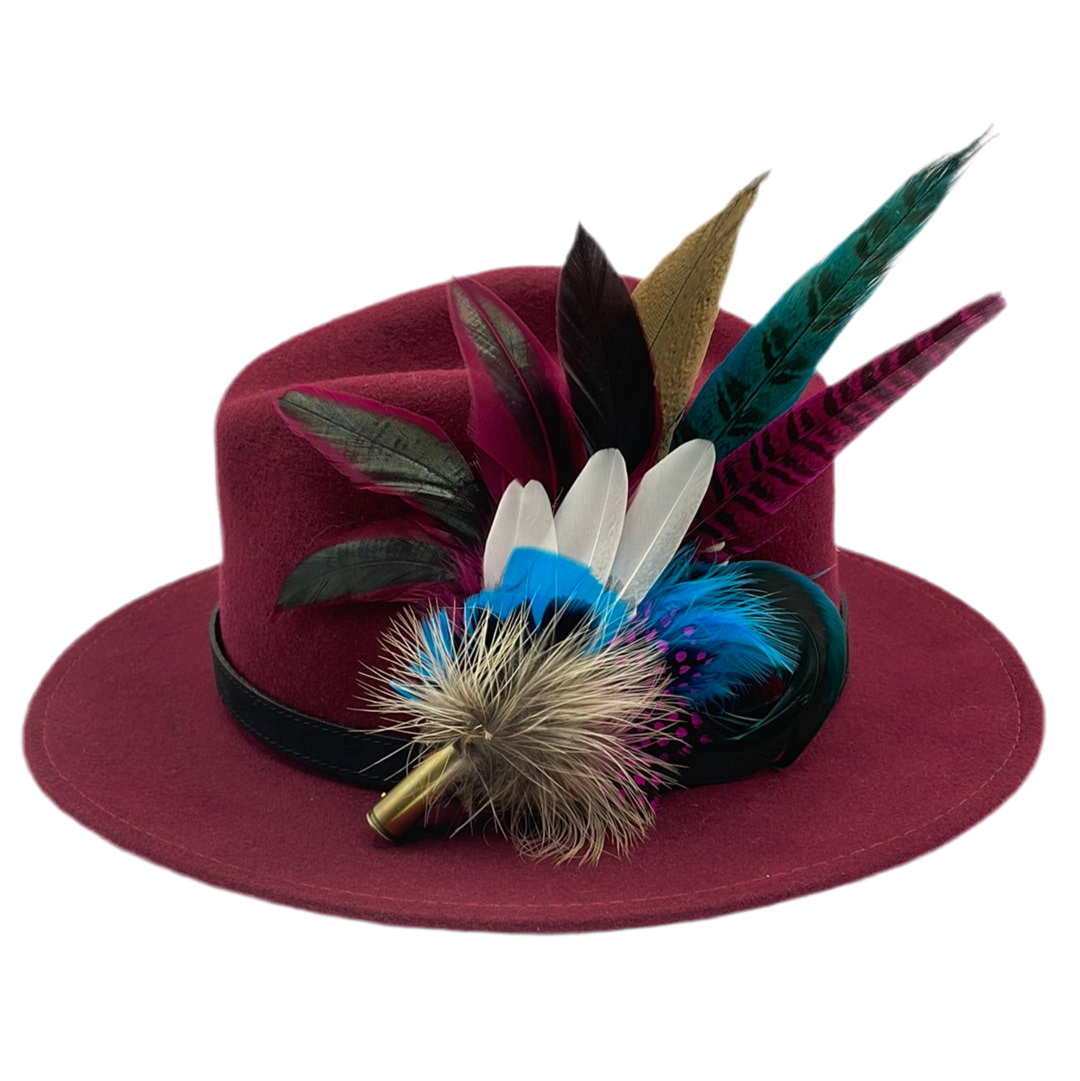 Plum, Blue, Pink & Natural Feather Hat Pin (CFP329)