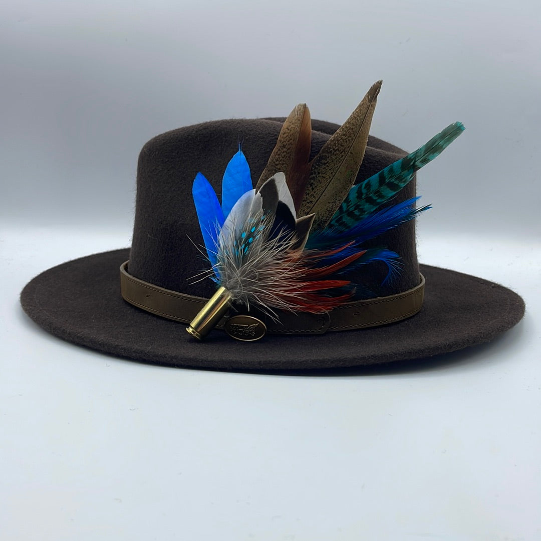Blue, Rust & Natural Feather Hat Pin (CFP411)