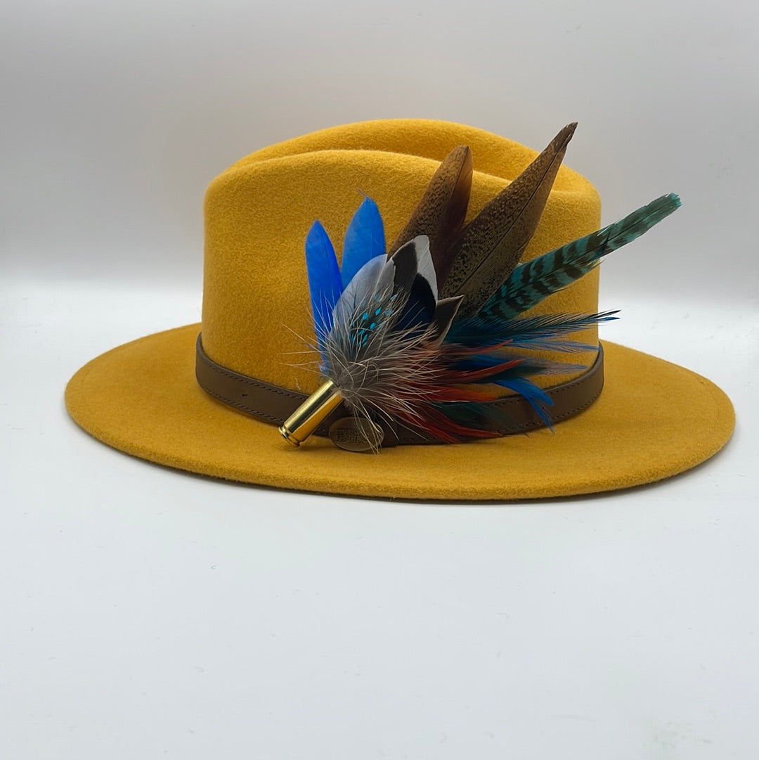 Blue, Rust & Natural Feather Hat Pin (CFP411)