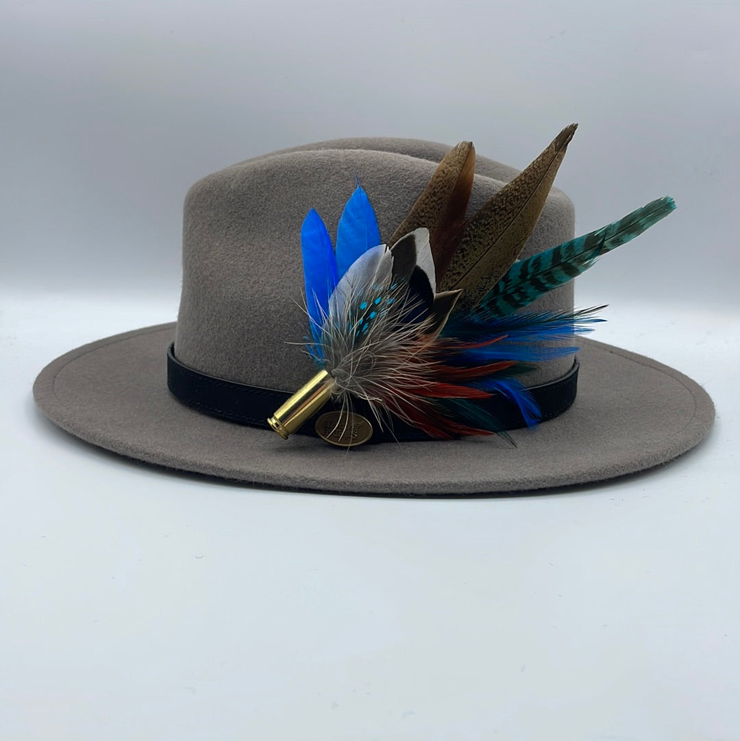 Blue, Rust & Natural Feather Hat Pin (CFP411)