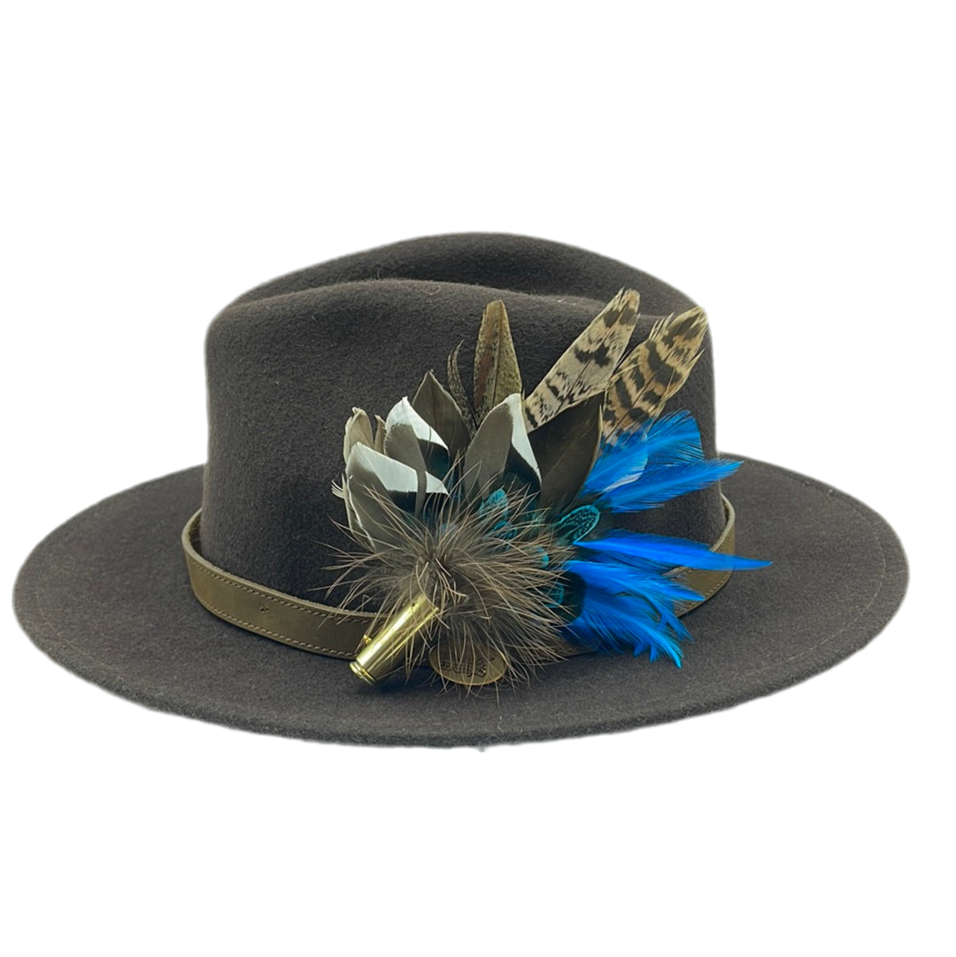 Bright Blue & Natural Feather Hat Pin (CFP275)