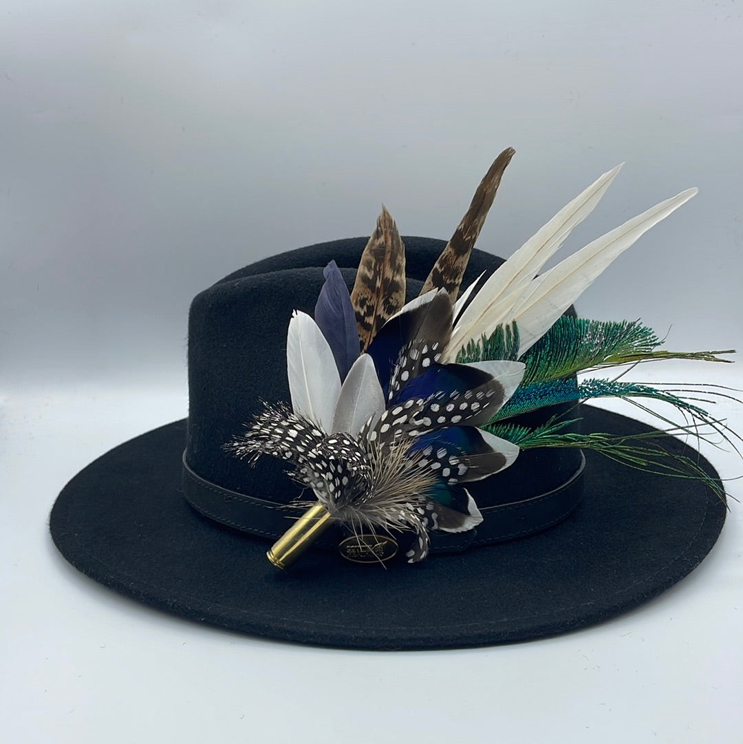 Black, White & Peacock Feather Pin (CFP428)