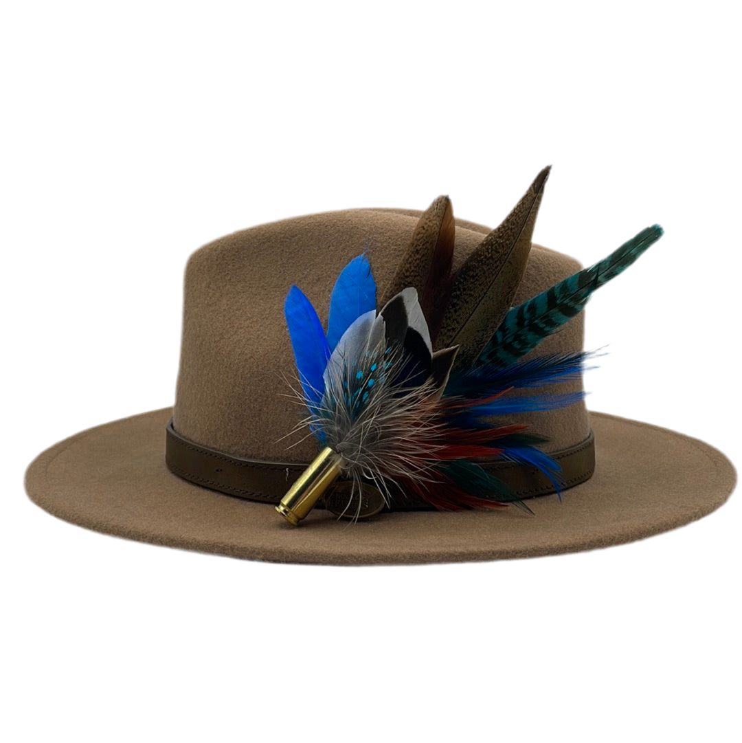 Blue, Rust & Natural Feather Hat Pin (CFP411)