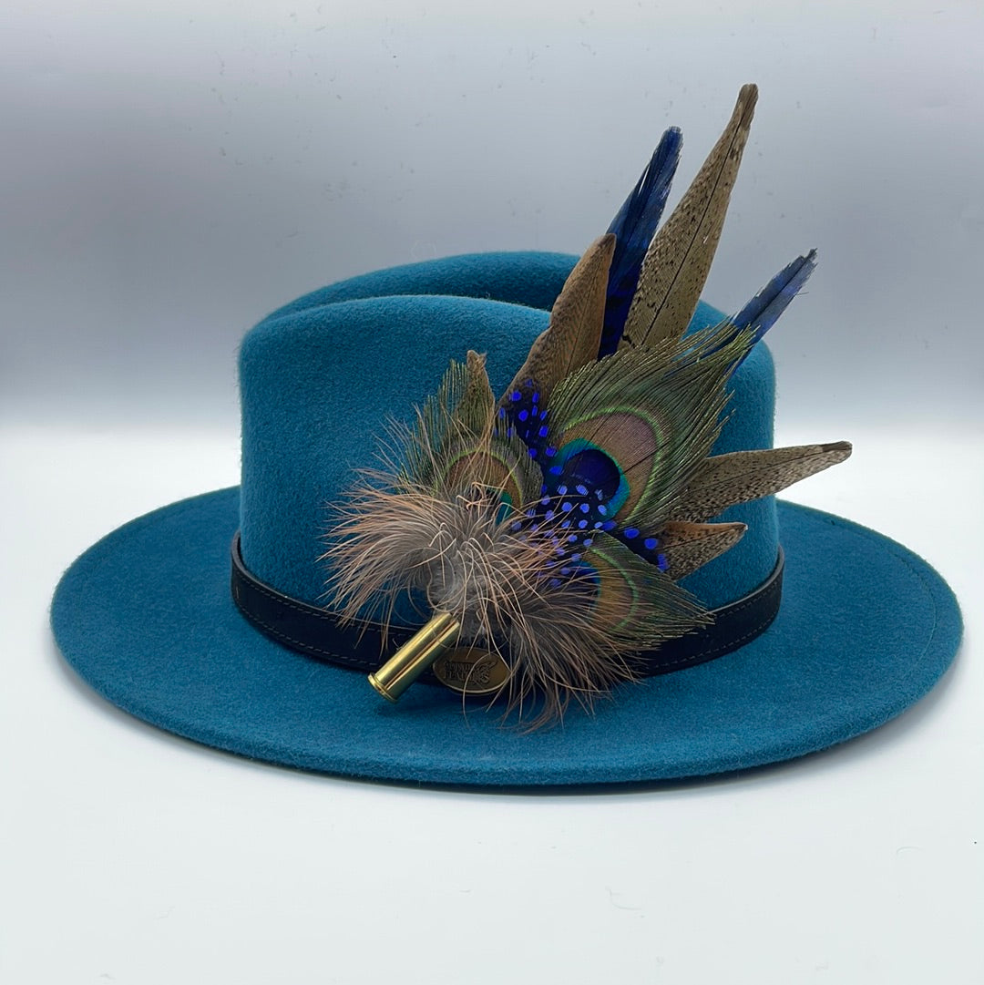 Peacock, Blue & Natural Feather Hat Pin (CFP433)