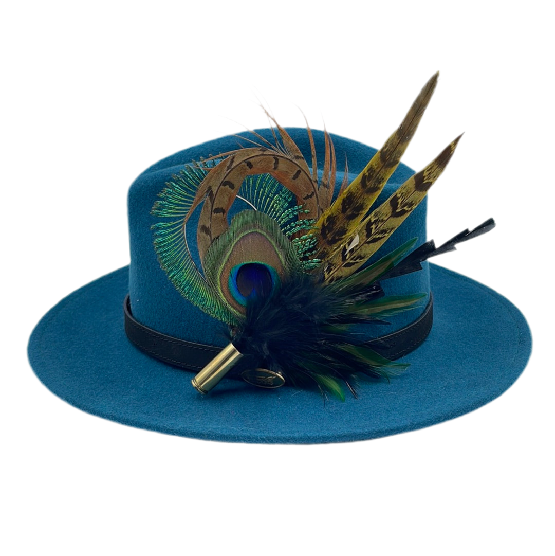 Peacock, Green, Black & Natural Feather Hat Pin (CFP388)