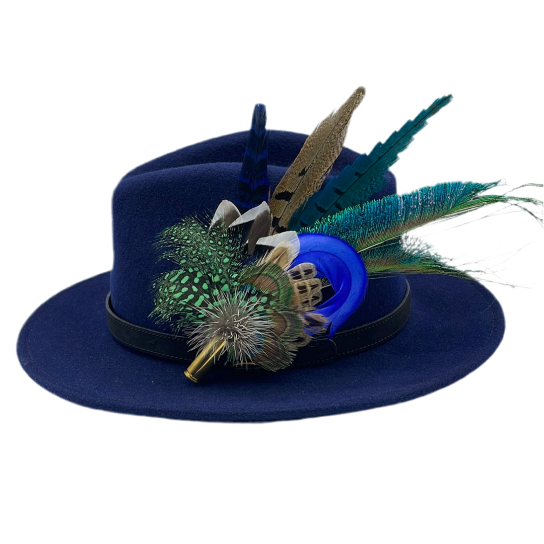 Peacock, Blue & Natural Feather Hat Pin (CFP346)