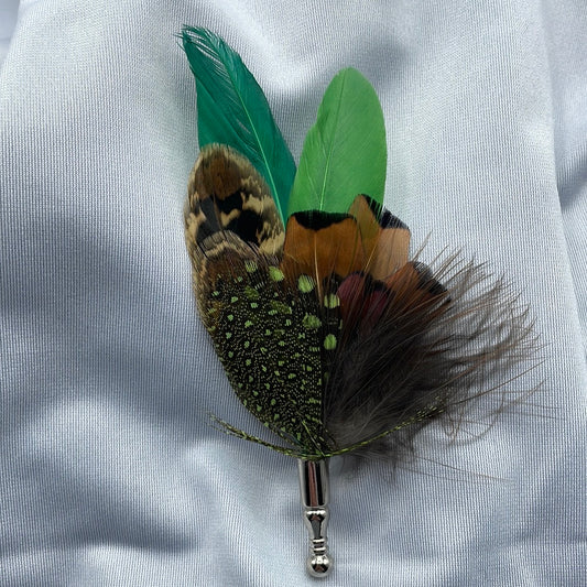 Emerald Green & Natural Feather Lapel Pin (CFLP081)