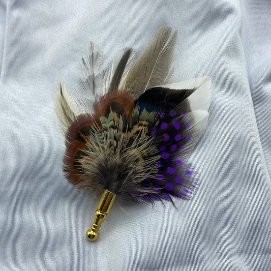 Purple & Natural Feather Lapel Pin (CFLP089)