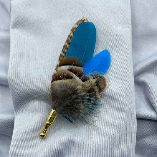 Turquoise & Natural Feather Lapel Pin (CFLP103)