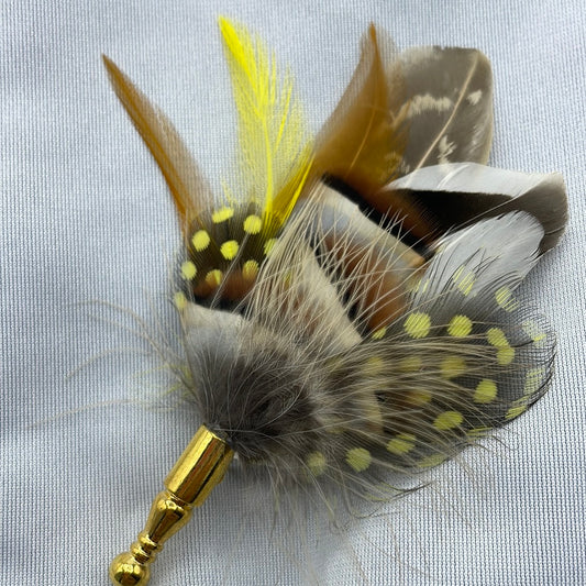 Yellow & Natural Feather Lapel Pin (CFLP119)
