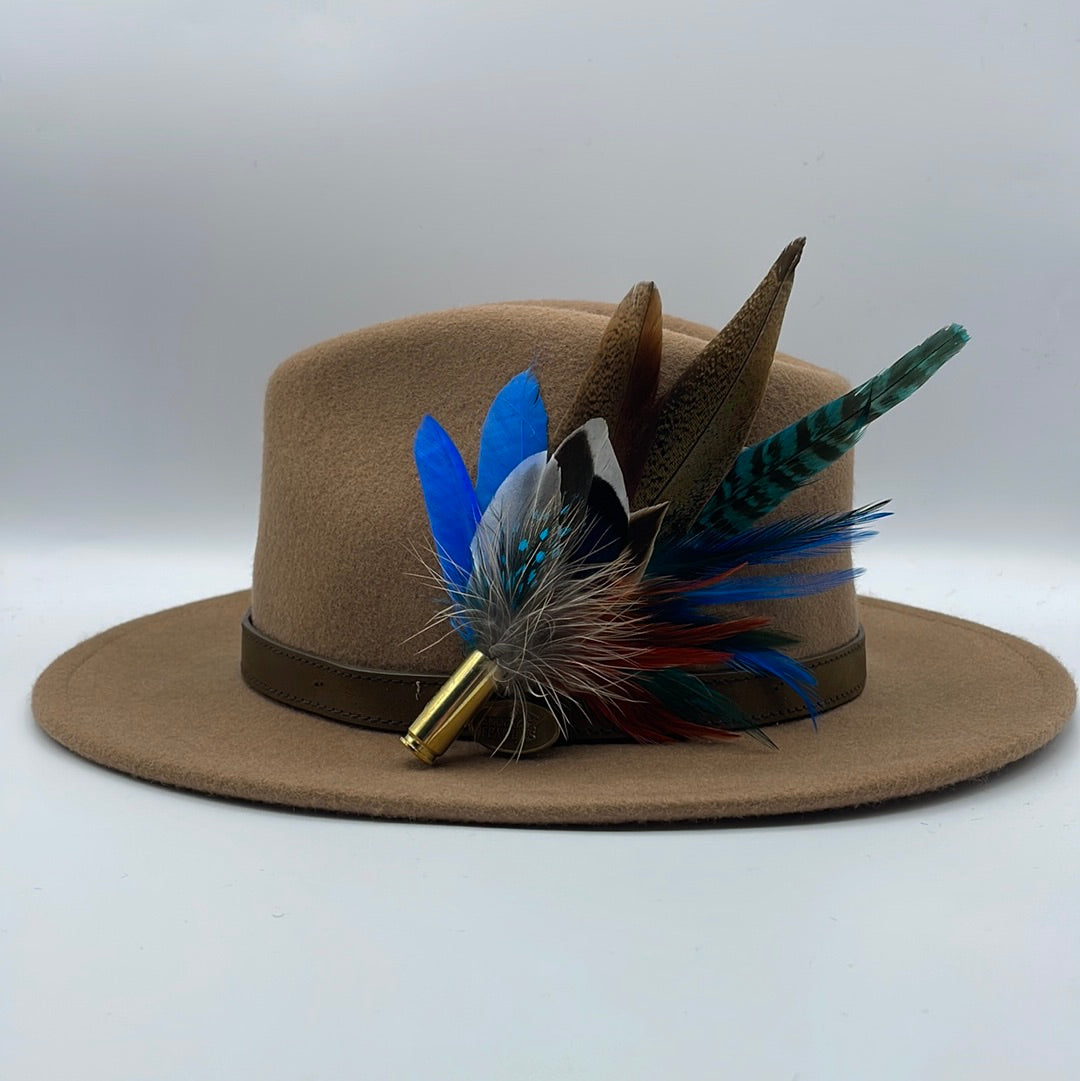 Blue, Rust & Natural Feather Hat Pin (CFP411)