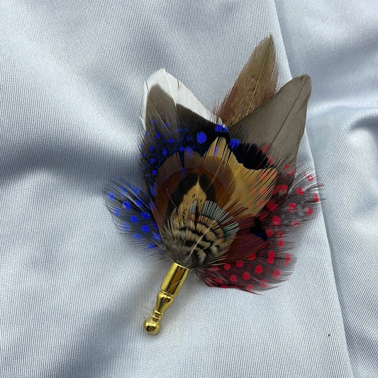 Red, Blue & Natural Feather Lapel Pin (CFLP094)
