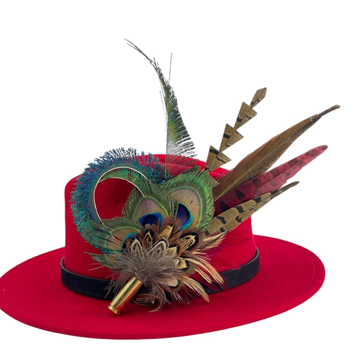 Teal, Deep Red & Natural Feather Hat Pin (CFP786)